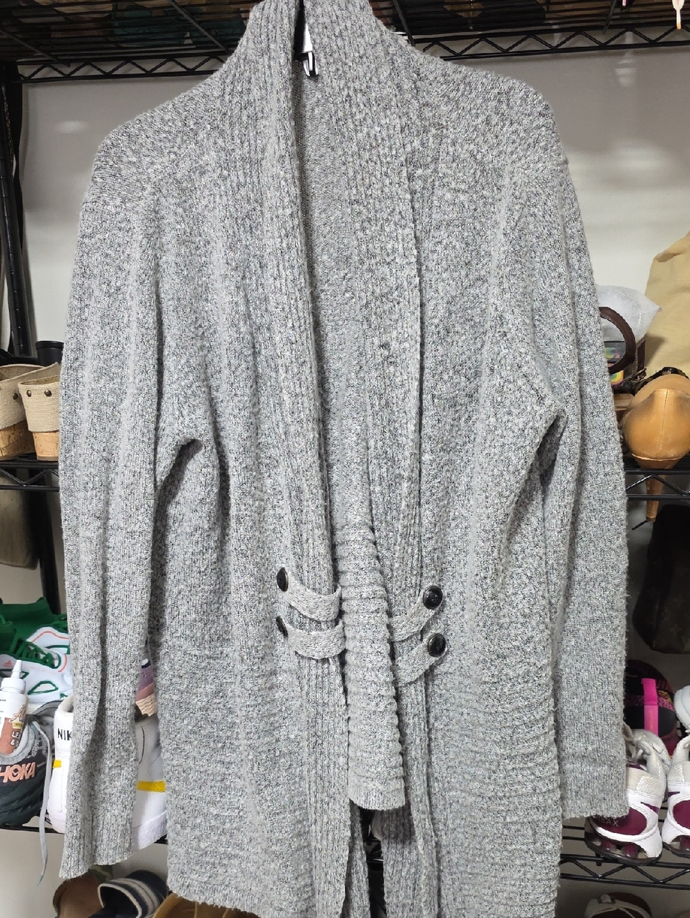 Apt. 9 Gray Open-Front Ribbed Shawl Cardigan